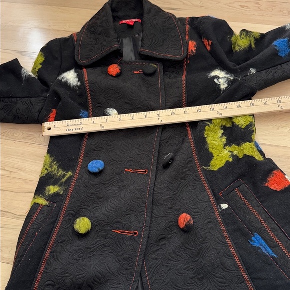 Vintage-Abstract Fuzzy Inlay Pieced Jacket Coat-Y2K-S - Picture 5 of 8